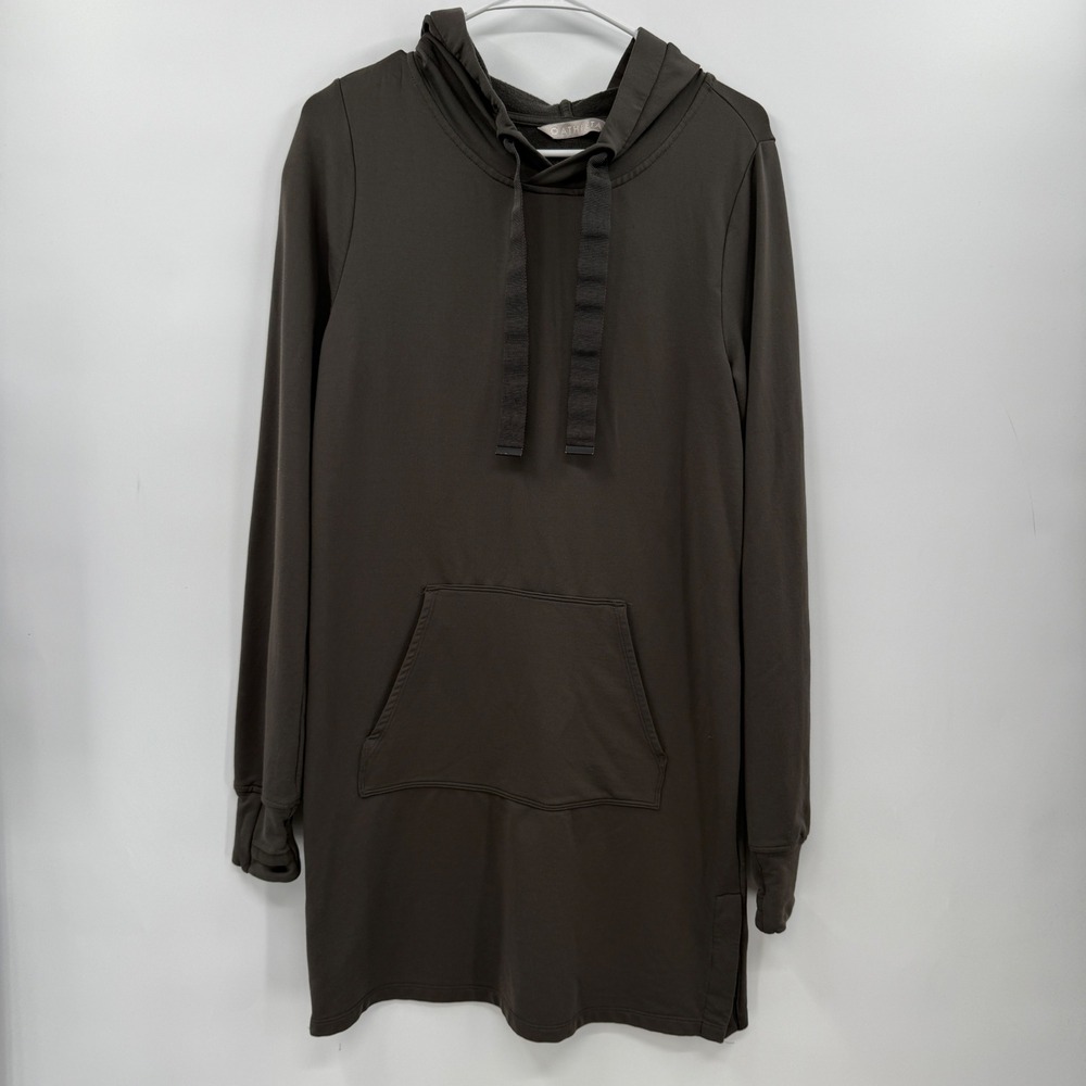 Athleta Dark Olive Green Hoodie Dress Tunic Snap Side Pockets XS